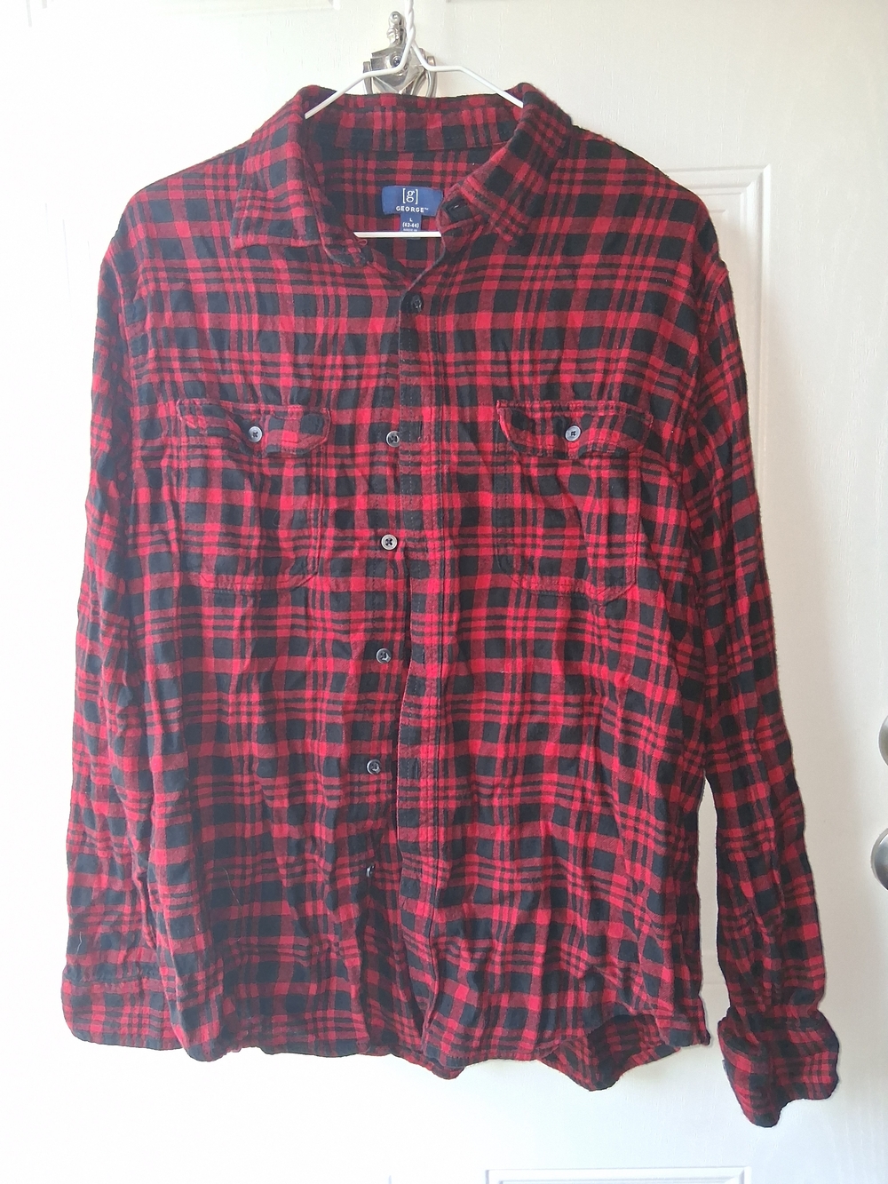 George Red and Black Plaid Button-Down Shirt